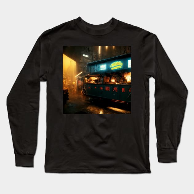 Ramen Truck - Cyberpunk Cityscapes Long Sleeve T-Shirt by ArkMinted